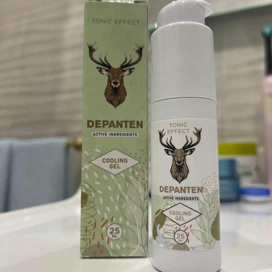 Frasco airless de Depanten junto a su caja verde