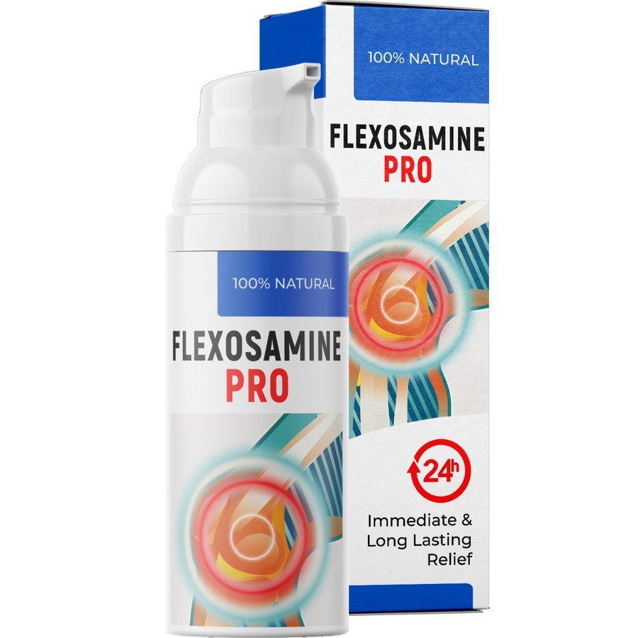 Frasco y caja azul de Flexosamine PRO