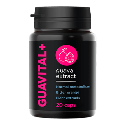 Bote negro de Guavital+ con cápsulas