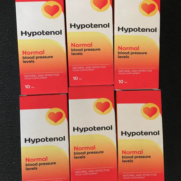 Frasco cuentagotas y cajas de Hypotenol