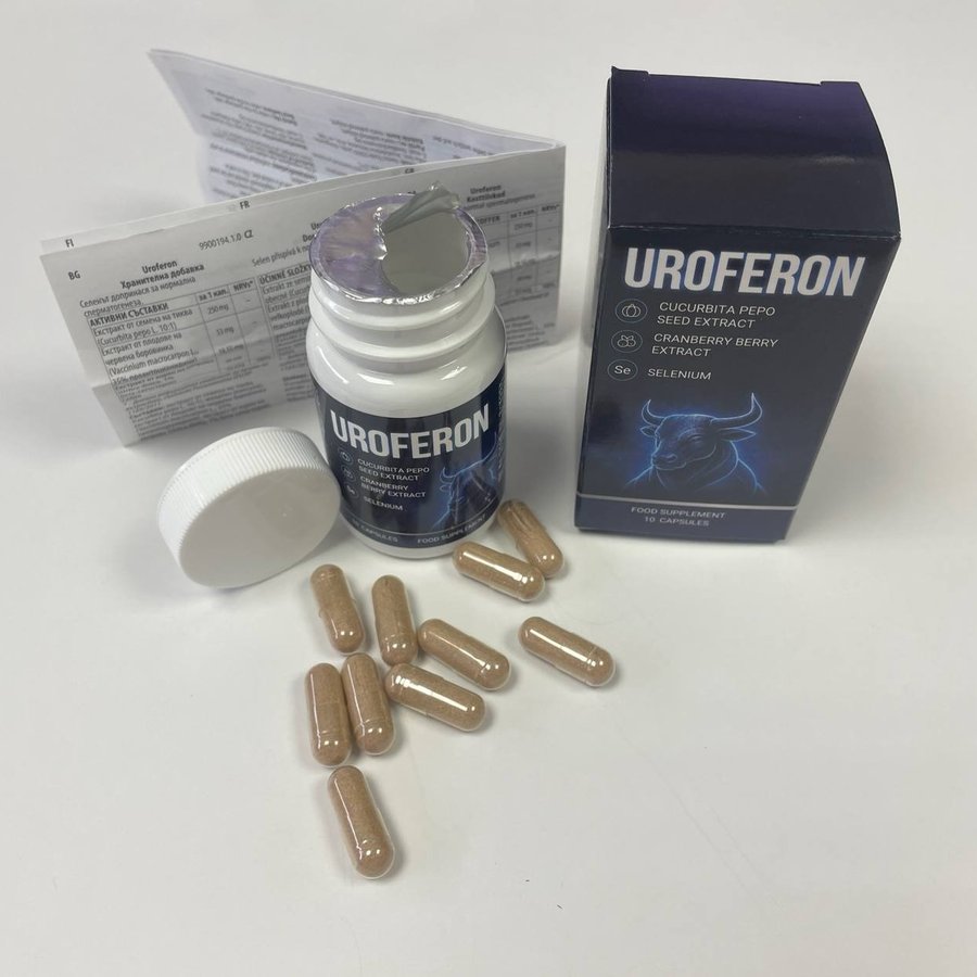 Envase de Uroferon con cápsulas de gelatina